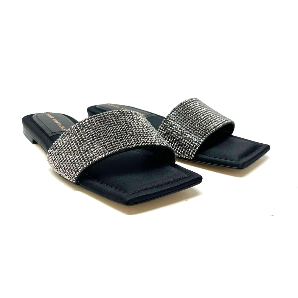 Good American Crystal Crush Standout Slide‎ Black Size 7 GA126KD-X